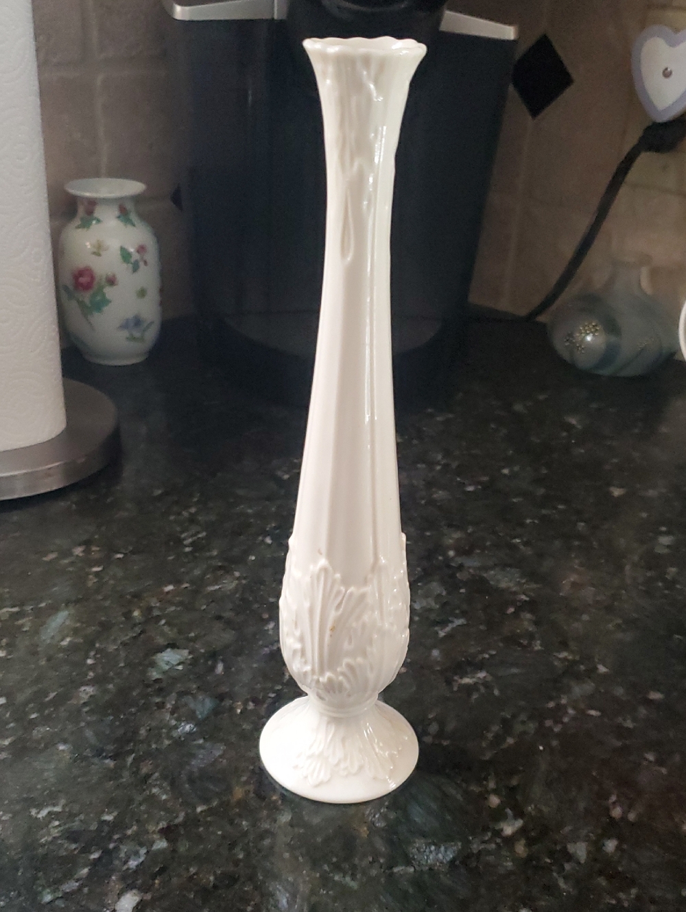 Lenox White Porcelain Bud Vase with Floral Relief